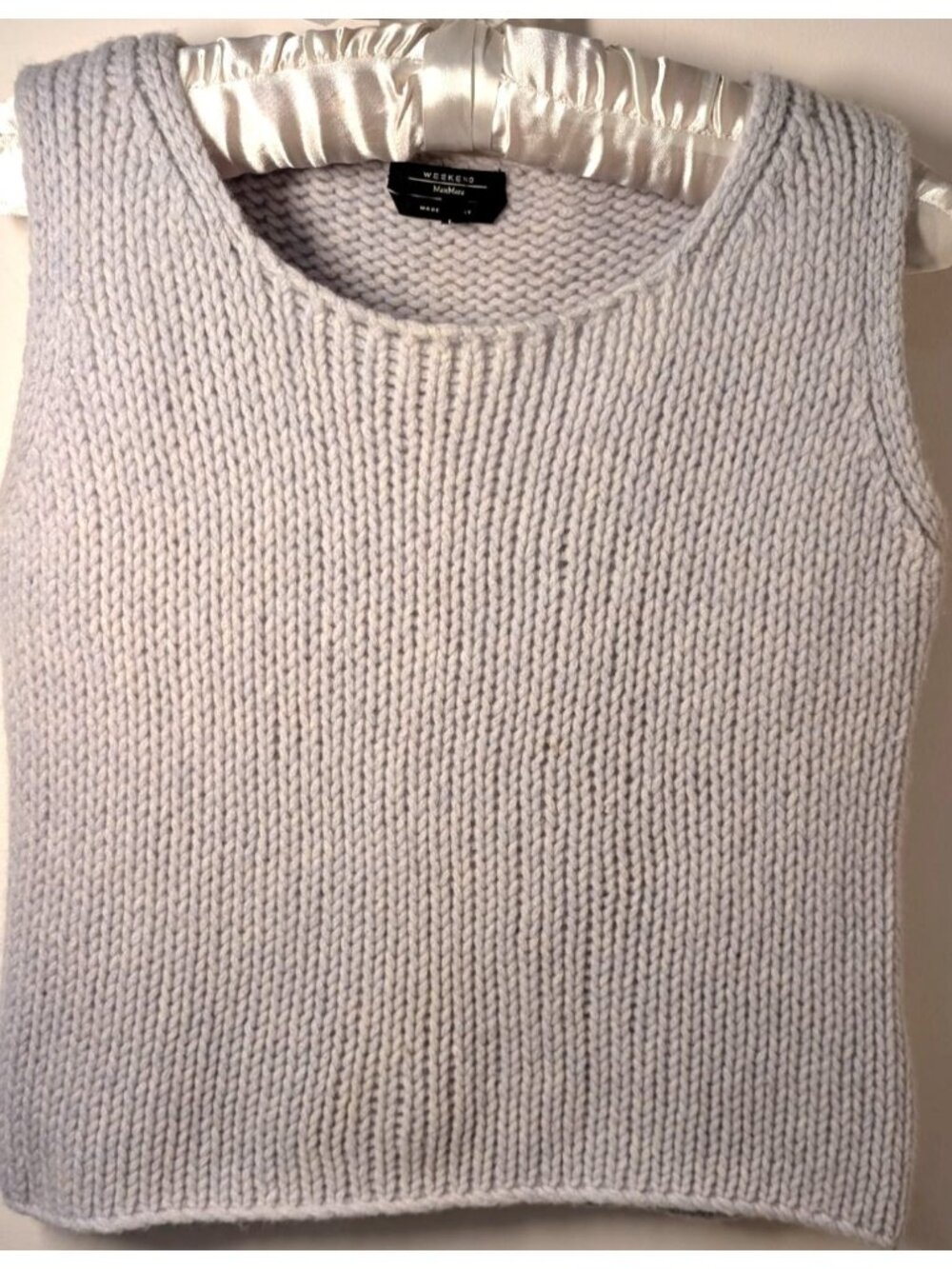 MaxMara Weekend Wool Knitted Crop Tank Top, Gray, Size Large